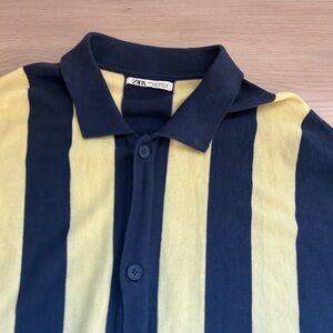 Zara Men's Striped Blue and Yellow Shirt